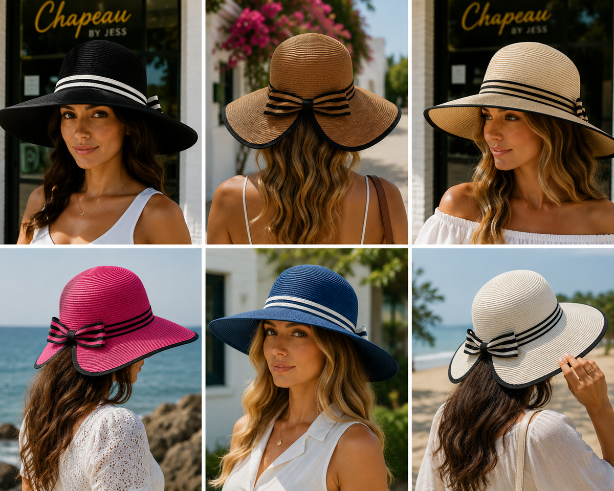 Women's Wide Brim Straw Sun Hat with Back Bow – Foldable UV Protection Beach Hat