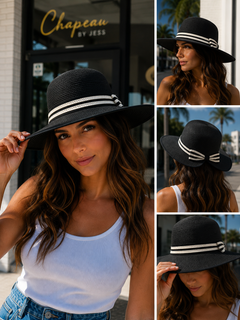 Women's Wide Brim Straw Sun Hat with Back Bow – Foldable UV Protection Beach Hat
