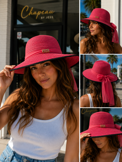 Women's Wide Brim Straw Sun Hat with Bow Ribbon – UV Protection Summer Beach Hat