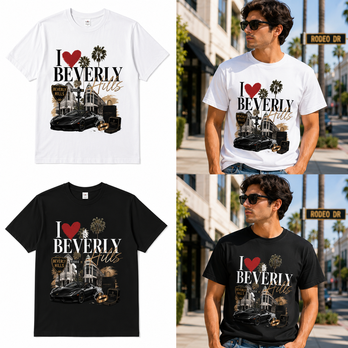 I ❤️ Beverly Hills Graphic T-Shirt | Luxury Los Angeles Tourist Tee | Premium Unisex Cotton Shirt