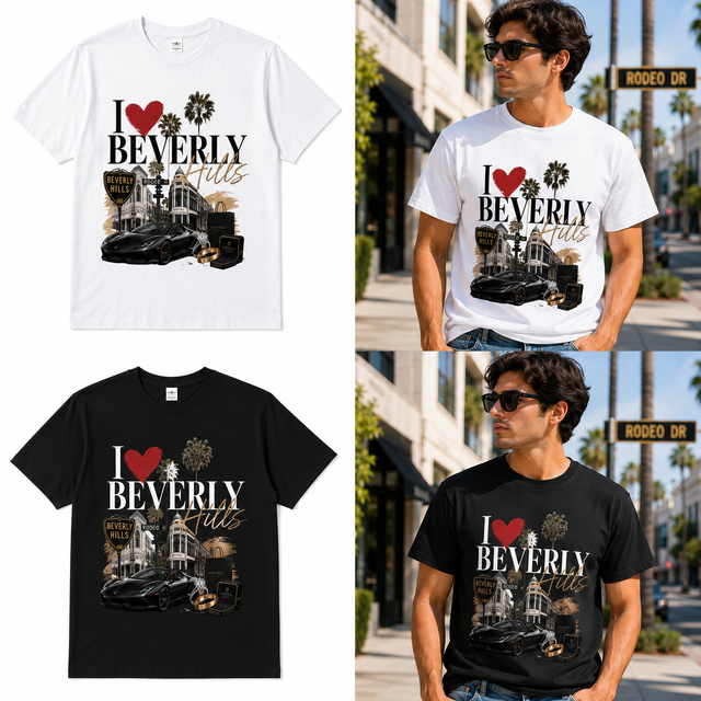 I ❤️ Beverly Hills Graphic T-Shirt | Luxury Los Angeles Tourist Tee | Premium Unisex Cotton Shirt