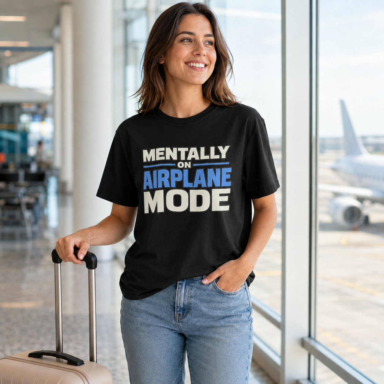 Mentally on Airplane Mode T-Shirt, Funny Travel Shirt, Airport Vacation Tee, Traveler Gift, Unisex Graphic T-Shirt