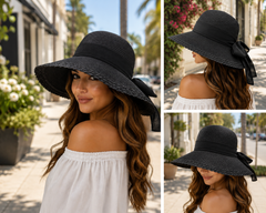 Women's Wide Brim Sun Hat with Bow – UV Protection Summer Beach Hat