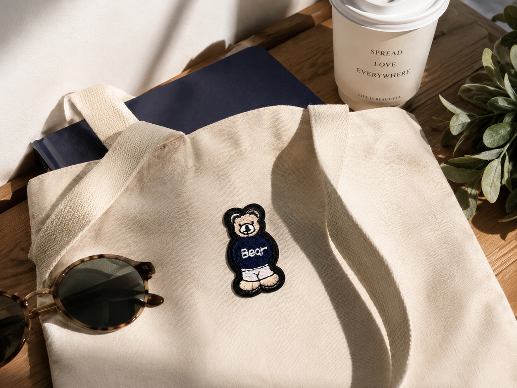Bear Embroidered Patch – Teddy Bear Iron On Patch, Navy Blue or Red Sweater, Hat Jacket Backpack Bag Clothing Applique