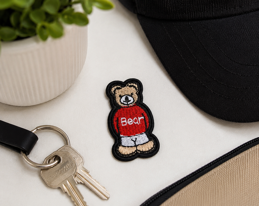 Bear Embroidered Patch – Teddy Bear Iron On Patch, Navy Blue or Red Sweater, Hat Jacket Backpack Bag Clothing Applique