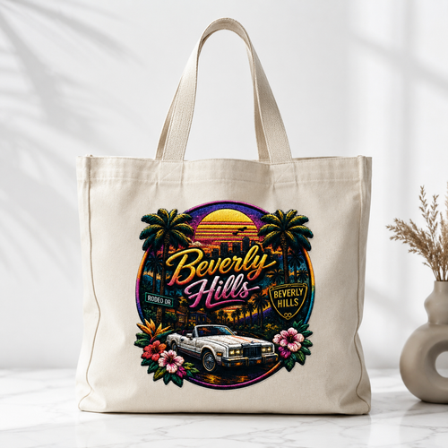 Beverly Hills Retro Heat Transfer Decal – 29 x 27 cm Iron-On Graphic for Sweatshirts, Hoodies, T-Shirts & Tote Bags