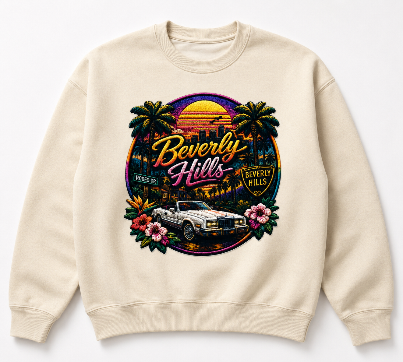 Beverly Hills Retro Heat Transfer Decal – 29 x 27 cm Iron-On Graphic for Sweatshirts, Hoodies, T-Shirts & Tote Bags