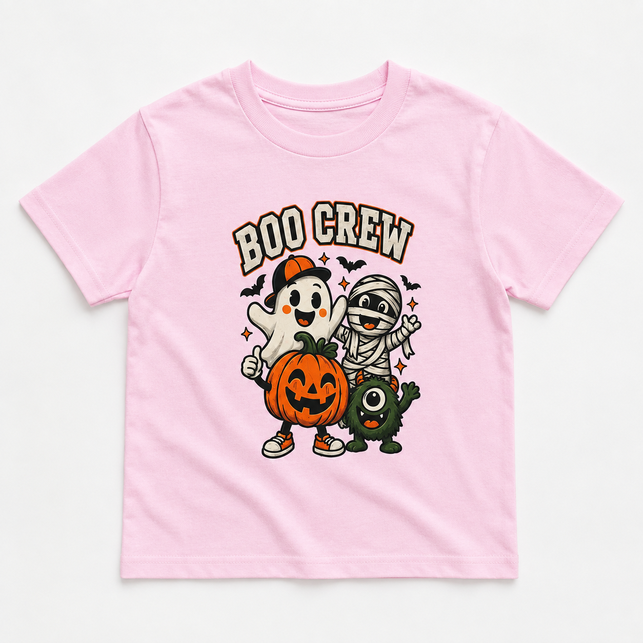 Kids Boo Crew Halloween T-Shirt – Cute Pink Ghost, Mummy & Pumpkin Tee