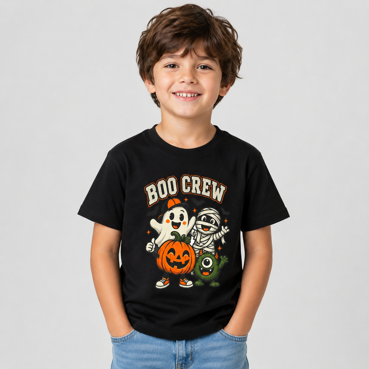 Kids Boo Crew Halloween T-Shirt – Cute Pink Ghost, Mummy & Pumpkin Tee