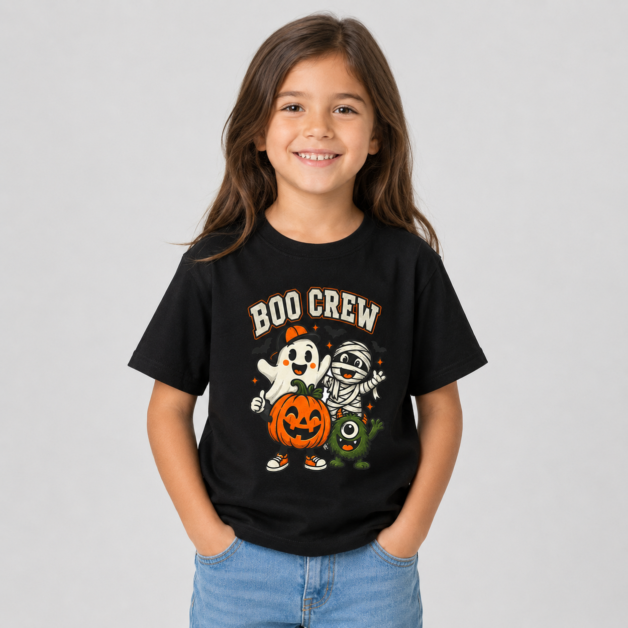 Kids Boo Crew Halloween T-Shirt – Cute Pink Ghost, Mummy & Pumpkin Tee
