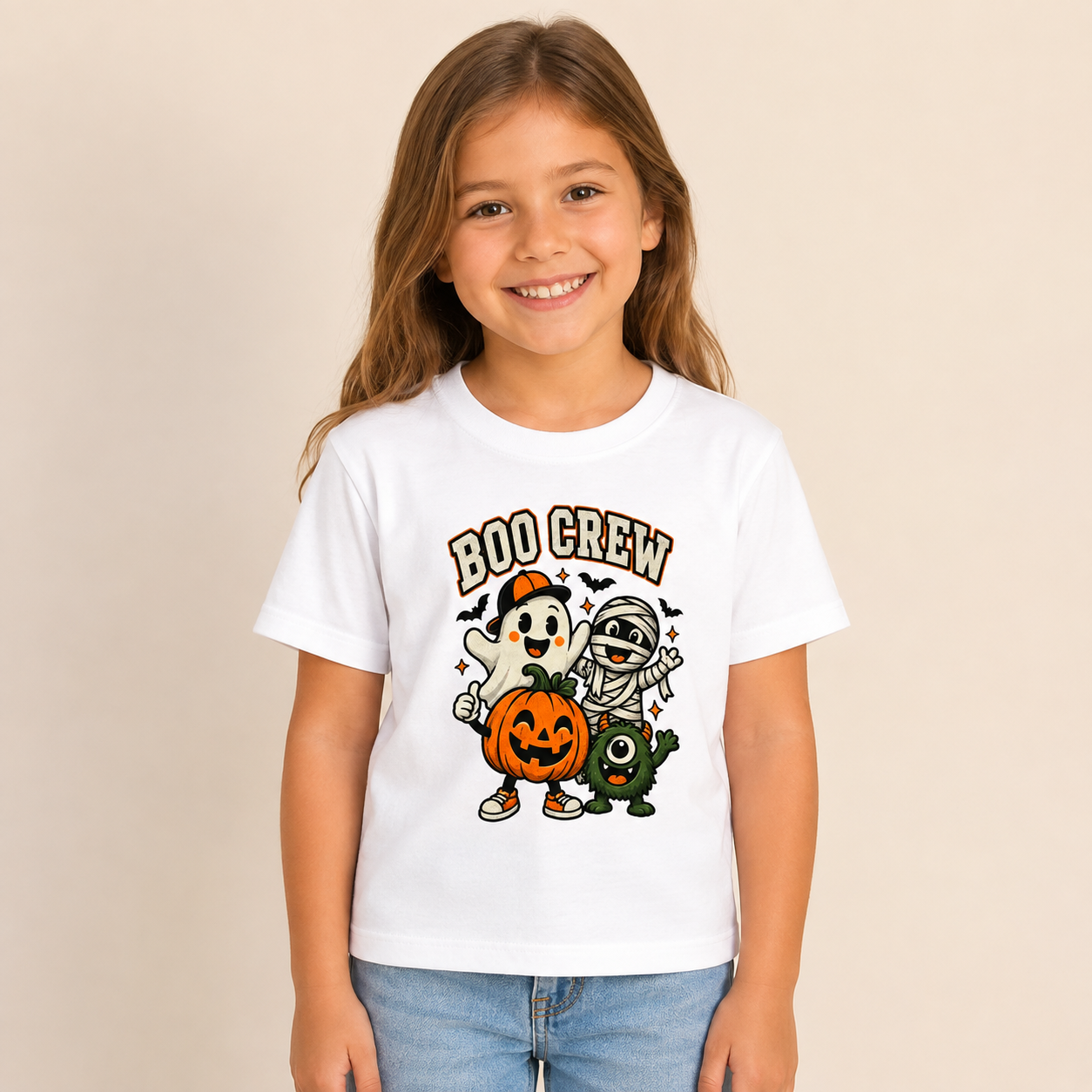 Kids Boo Crew Halloween T-Shirt – Cute Pink Ghost, Mummy & Pumpkin Tee
