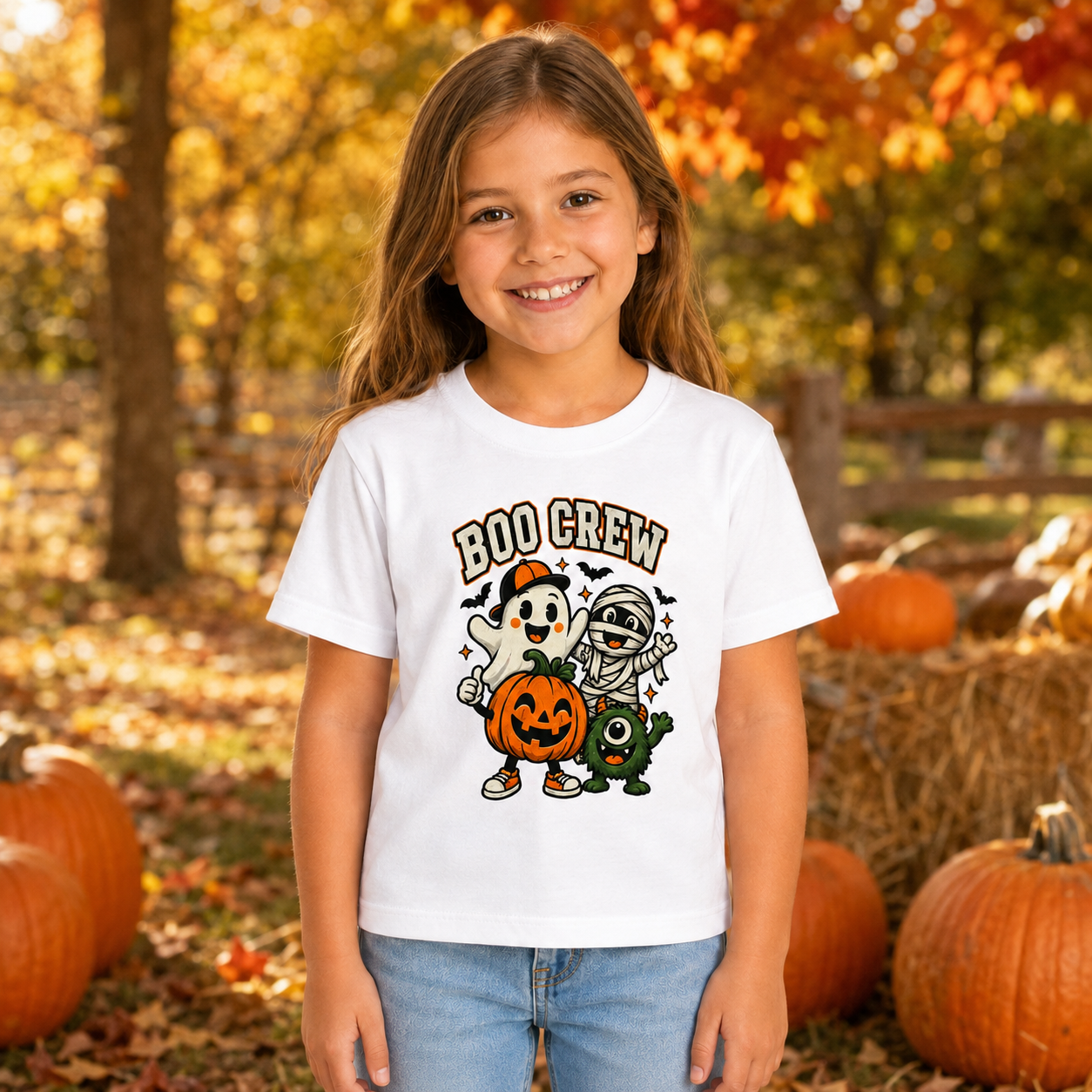 Kids Boo Crew Halloween T-Shirt – Cute Pink Ghost, Mummy & Pumpkin Tee