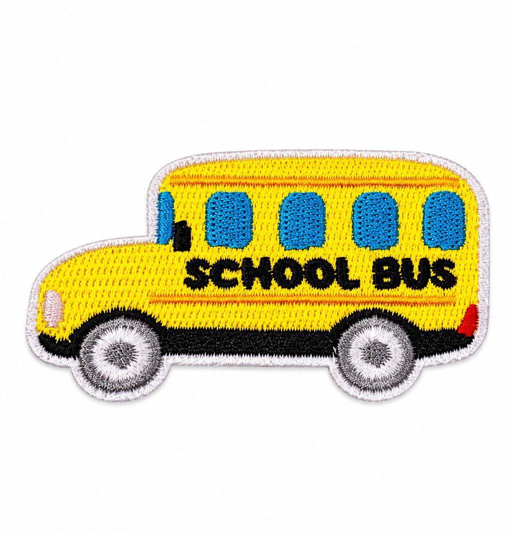 School Bus Embroidered Patch – Yellow Back to School Iron-On / Sew-On Applique