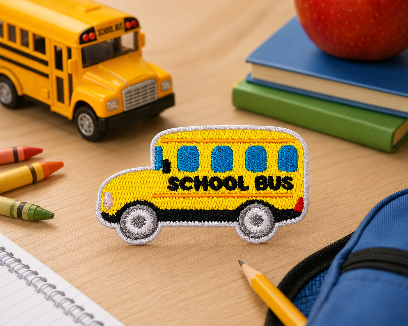 School Bus Embroidered Patch – Yellow Back to School Iron-On / Sew-On Applique