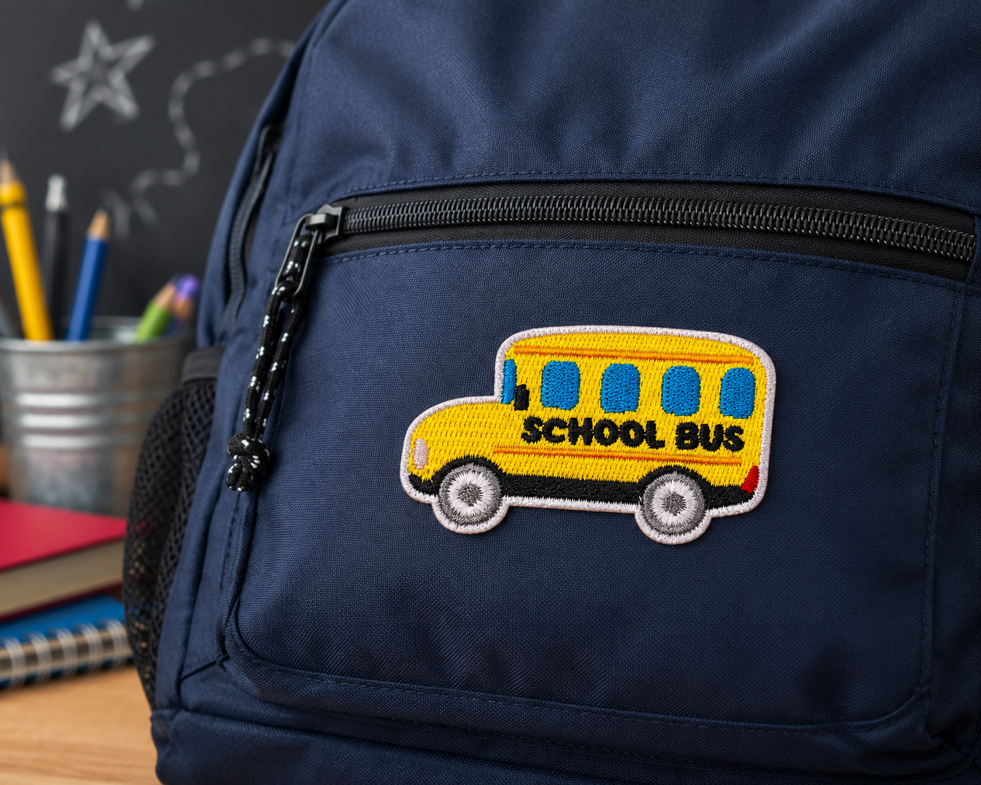 School Bus Embroidered Patch – Yellow Back to School Iron-On / Sew-On Applique