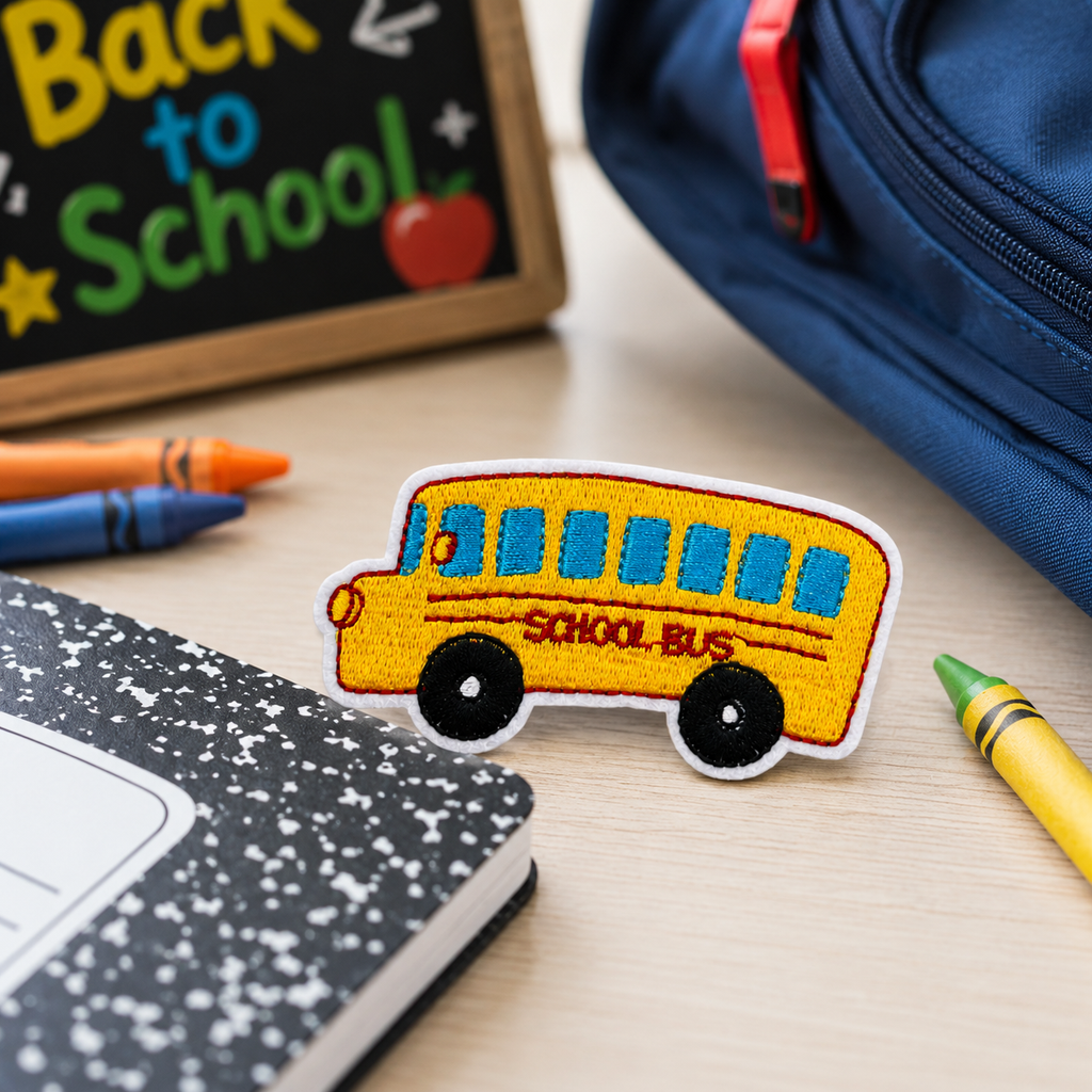 School Bus Embroidered Patch – Yellow Bus Iron On or Sew On Applique, Back to School Backpack Jacket Hat Patch