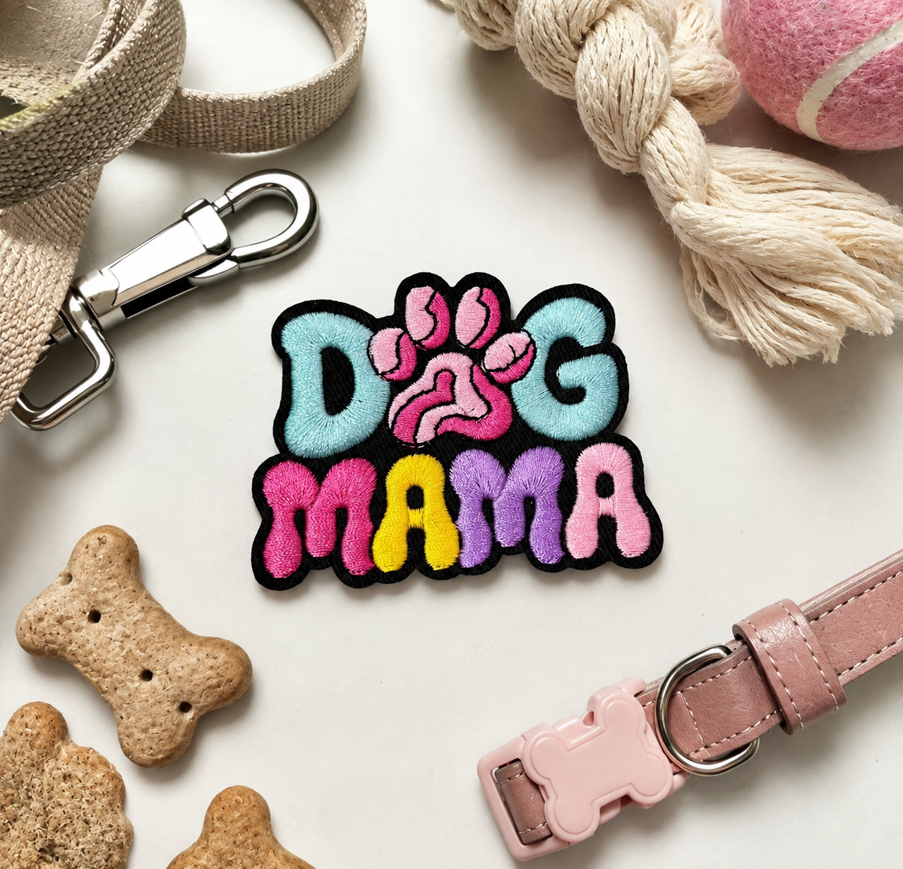 Dog Mama Embroidered Patch – Colorful Paw Print Iron-On/Sew-On Patch for Hats, Jackets, Bags & Accessories