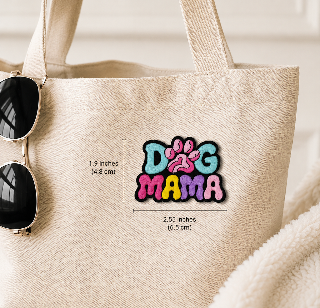 Dog Mama Embroidered Patch – Colorful Paw Print Iron-On/Sew-On Patch for Hats, Jackets, Bags & Accessories
