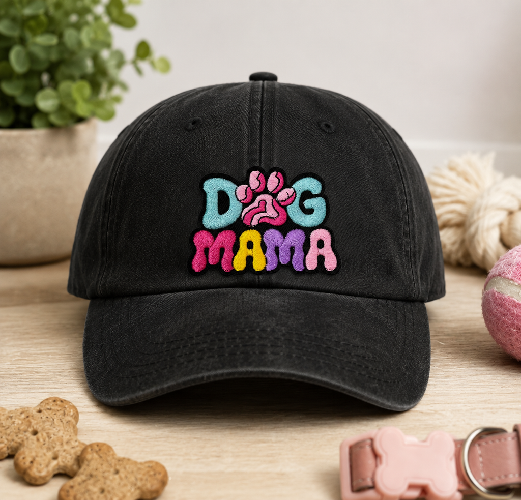 Dog Mama Embroidered Patch – Colorful Paw Print Iron-On/Sew-On Patch for Hats, Jackets, Bags & Accessories