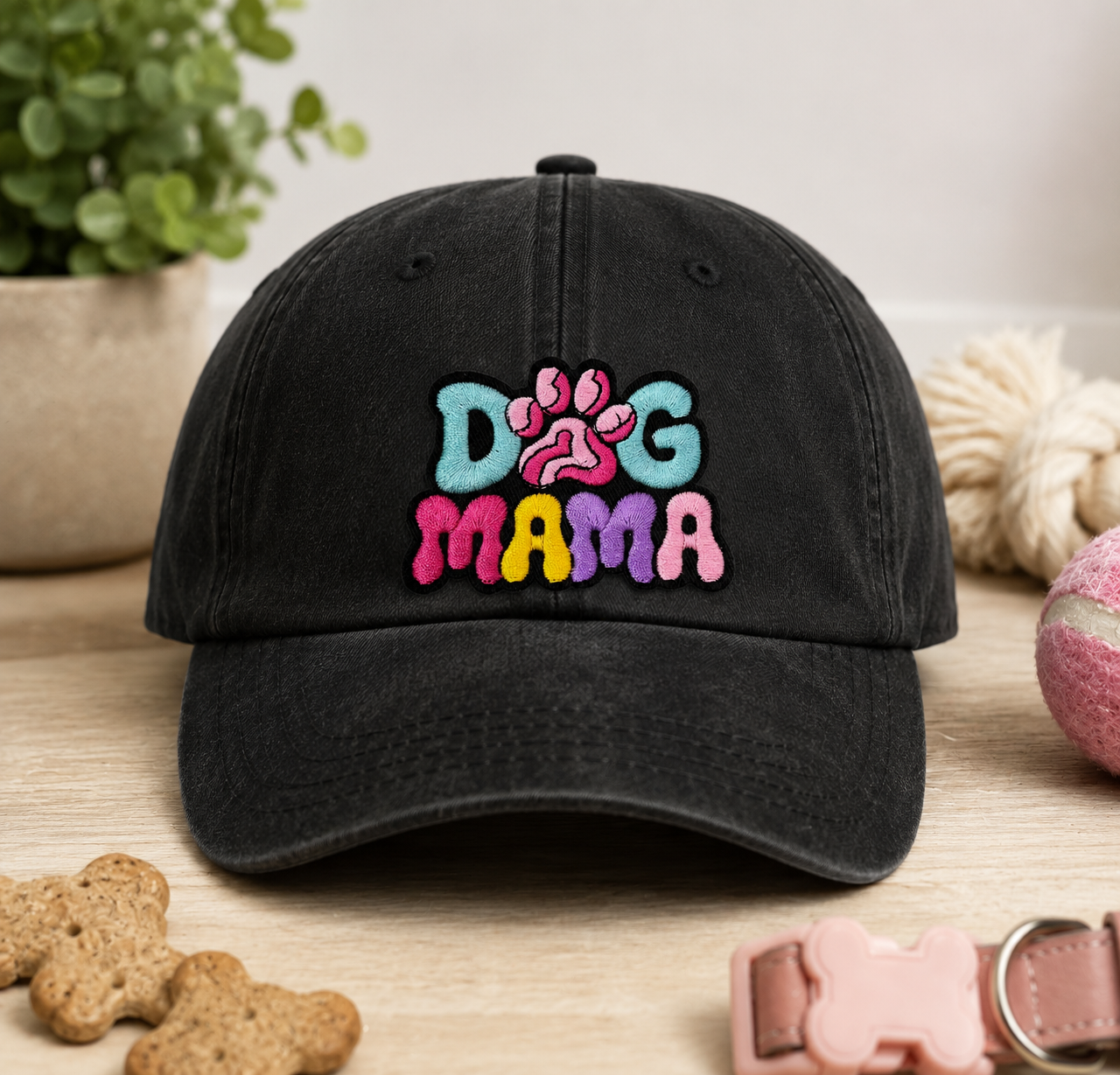 Dog Mama Embroidered Patch – Colorful Paw Print Iron-On/Sew-On Patch for Hats, Jackets, Bags & Accessories