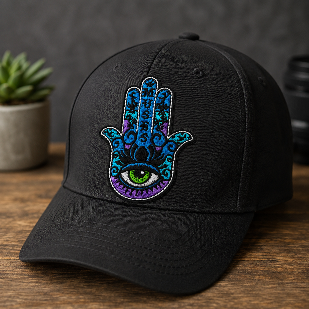 Hamsa Hand Evil Eye Embroidered Patch – Colorful Blue Purple Music Iron On Patch, Protective Eye Applique for Jackets Bags Backpacks