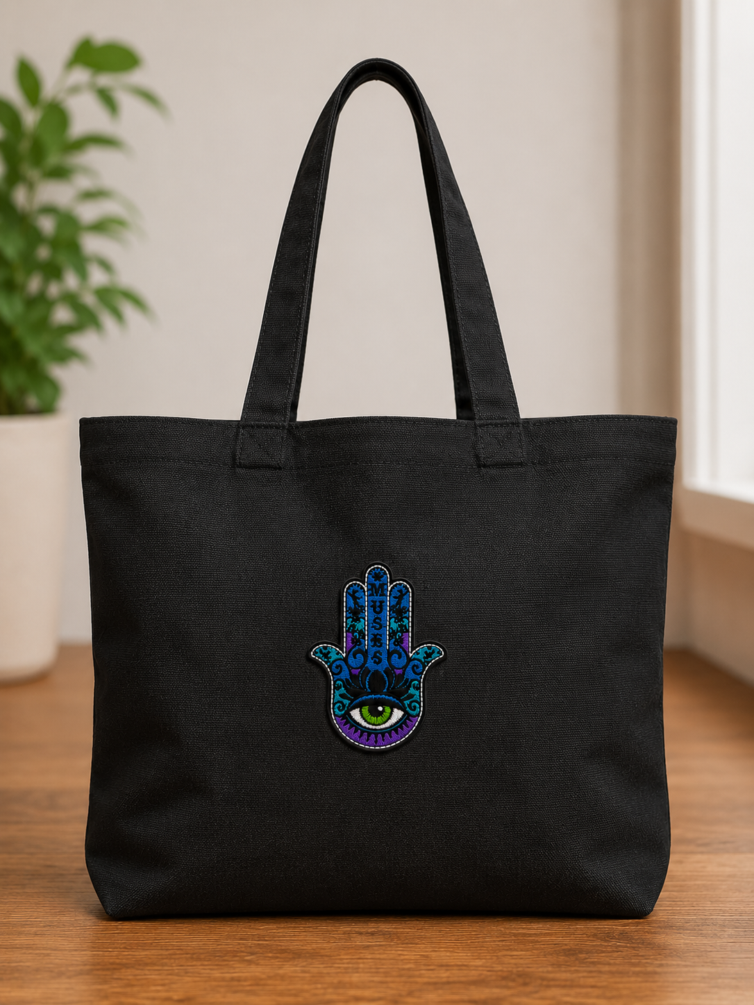 Hamsa Hand Evil Eye Embroidered Patch – Colorful Blue Purple Music Iron On Patch, Protective Eye Applique for Jackets Bags Backpacks