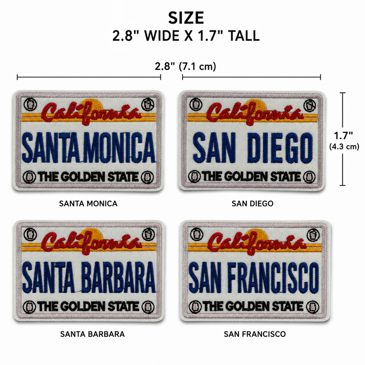 California City License Plate Embroidered Iron-On Patch – Santa Monica, San Diego, Santa Barbara & San Francisco – 2” Wide Trucker Hat Patch