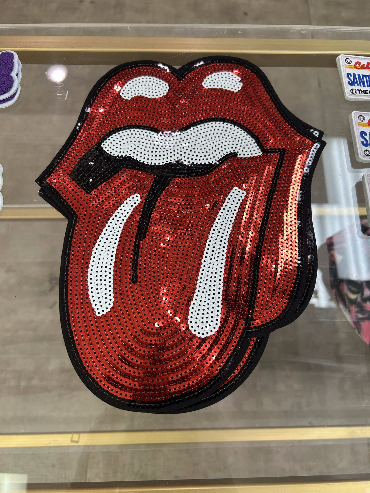 Rolling Stones tongue sequin patch
