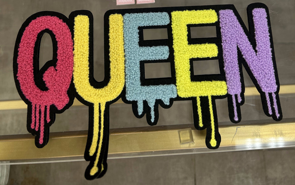 QUEEN drip letter chenille patch