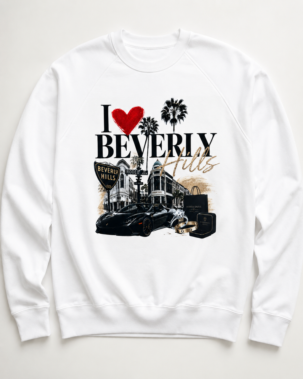 I Love Beverly Hills Heat Transfer Decal – Rodeo Drive Luxury California Graphic – Apparel & Tote Transfer