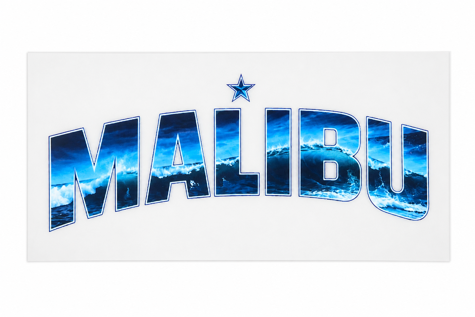 Malibu Ocean Wave Heat Transfer Decal – 30cm x 12cm Beach Graphic Iron-On Transfer for Hoodies, Sweatshirts & T-Shirts