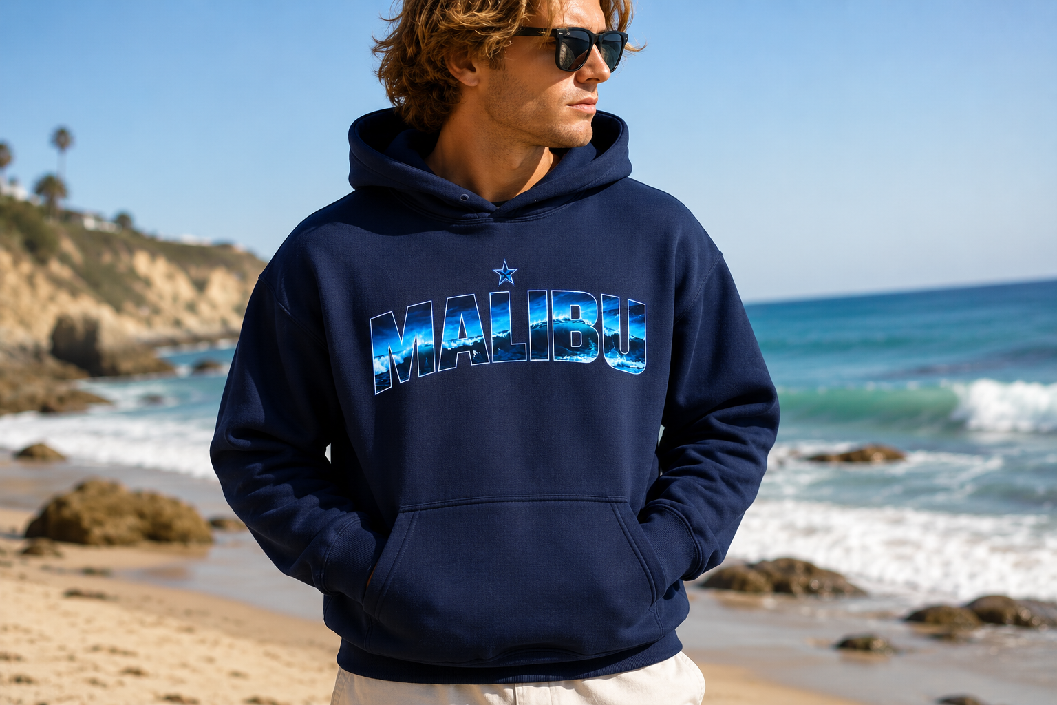 Malibu Ocean Wave Heat Transfer Decal – 30cm x 12cm Beach Graphic Iron-On Transfer for Hoodies, Sweatshirts & T-Shirts
