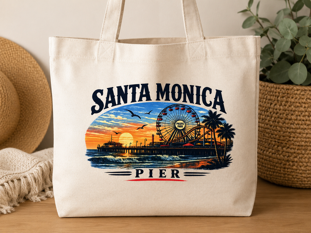 Santa Monica Pier Heat Transfer Decal – Vintage California Sunset Iron-On Transfer