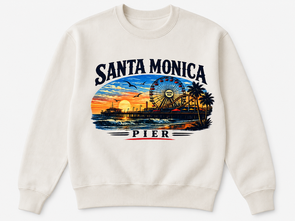 Santa Monica Pier Heat Transfer Decal – Vintage California Sunset Iron-On Transfer