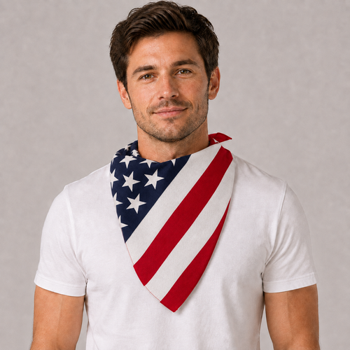 22x22 American Flag Bandana – Red, White & Blue Cotton Bandana, Patriotic Stars and Stripes