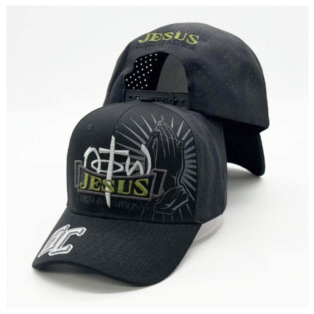 Jesus Lord & Savior Embroidered Snapback Cap | Prayer Hands Cross Trucker Hat