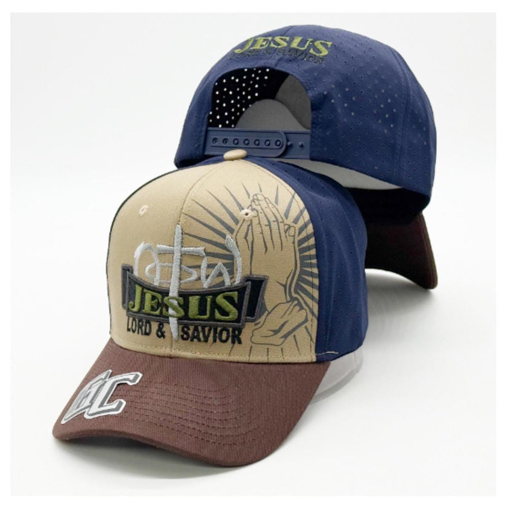 Jesus Lord & Savior Embroidered Snapback Cap | Prayer Hands Cross Trucker Hat