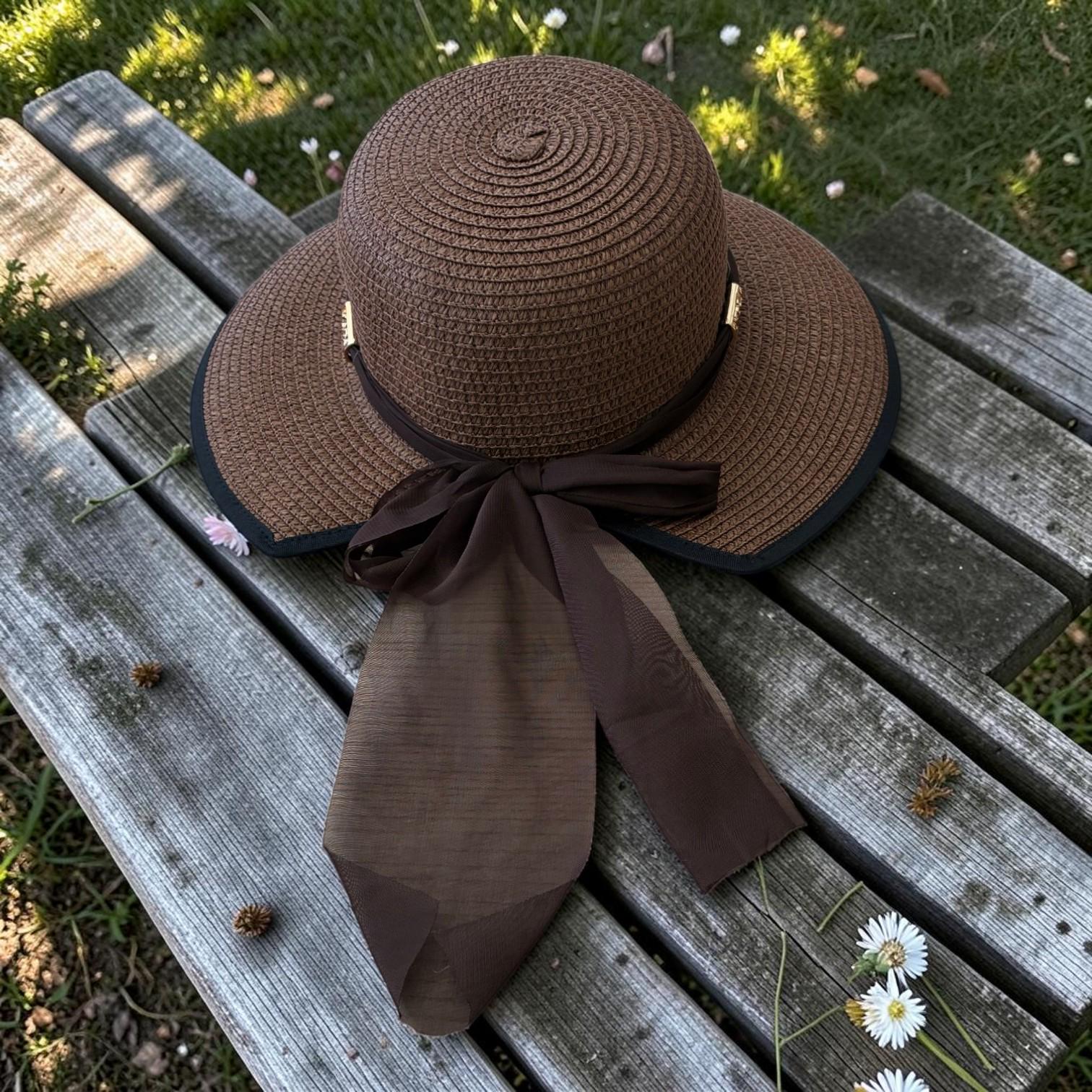 Wide Brim Straw Sun Hat – Floppy Beach Hat with Bow – Foldable Elegant Travel Summer Raffia Hat