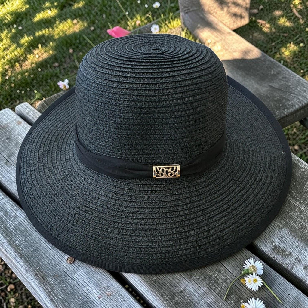 Wide Brim Straw Sun Hat – Floppy Beach Hat with Bow – Foldable Elegant Travel Summer Raffia Hat