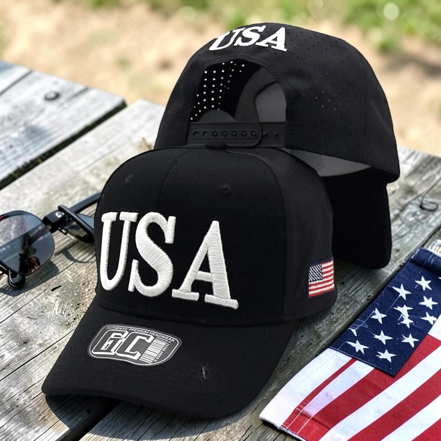 USA Embroidered Snapback Hat | Black American Flag Performance Baseball Cap