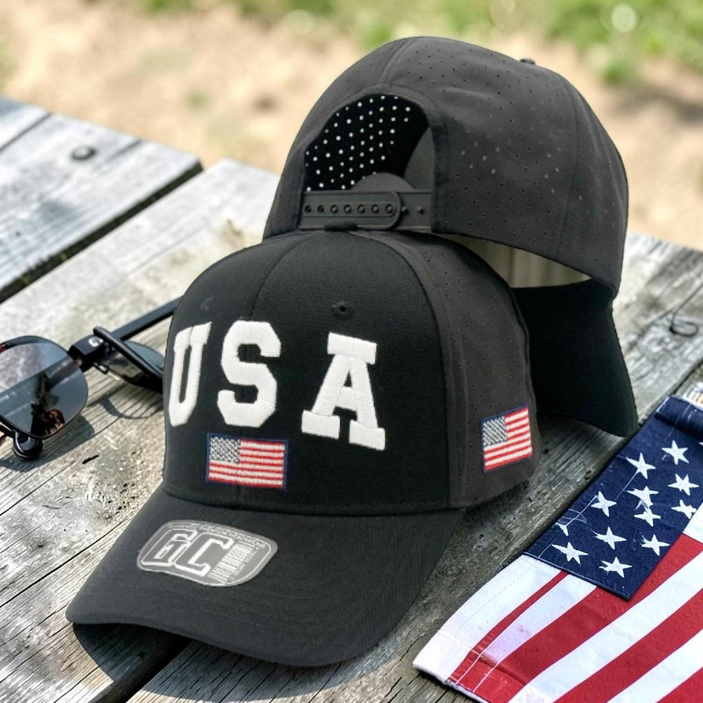 3D Puff USA Snapback Hat | Black American Flag Performance Baseball Cap