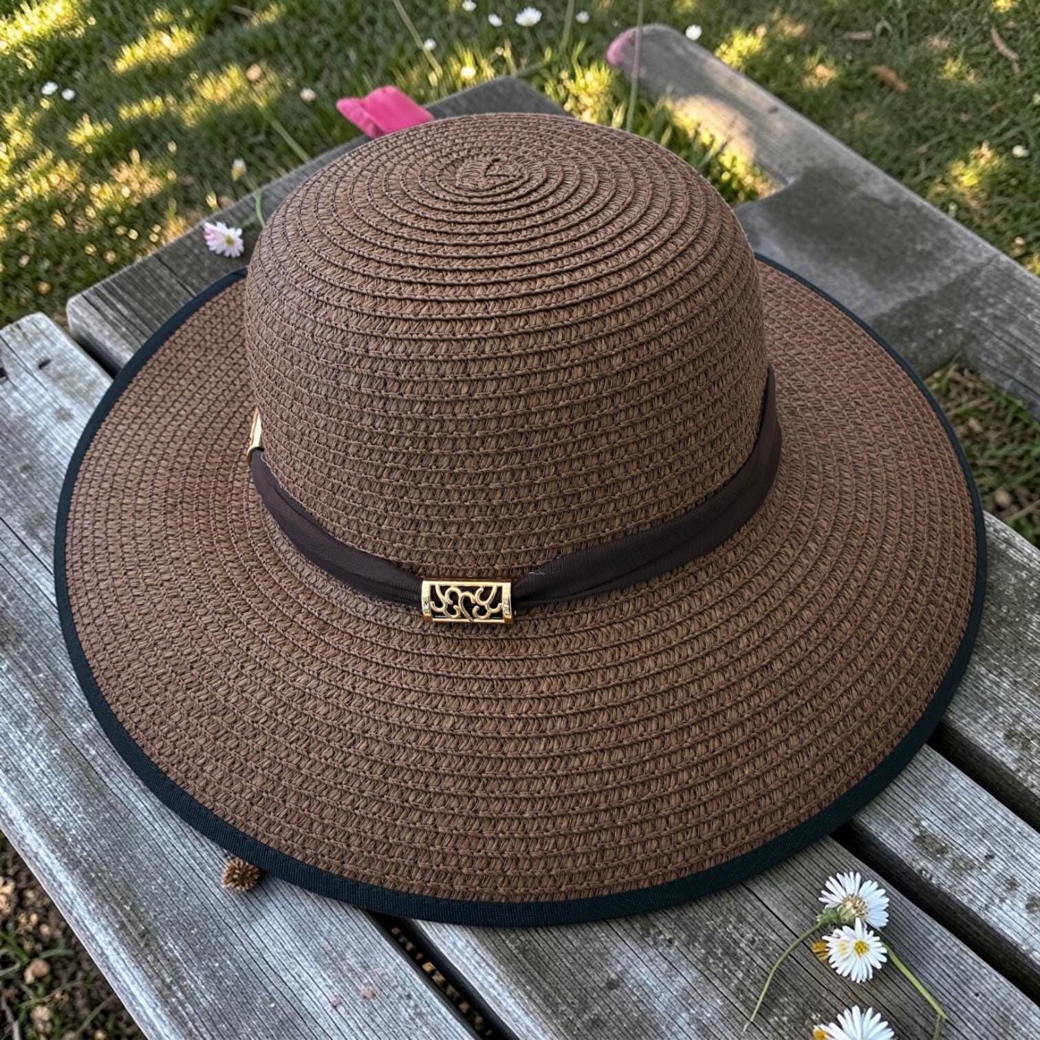 Wide Brim Straw Sun Hat – Floppy Beach Hat with Bow – Foldable Elegant Travel Summer Raffia Hat