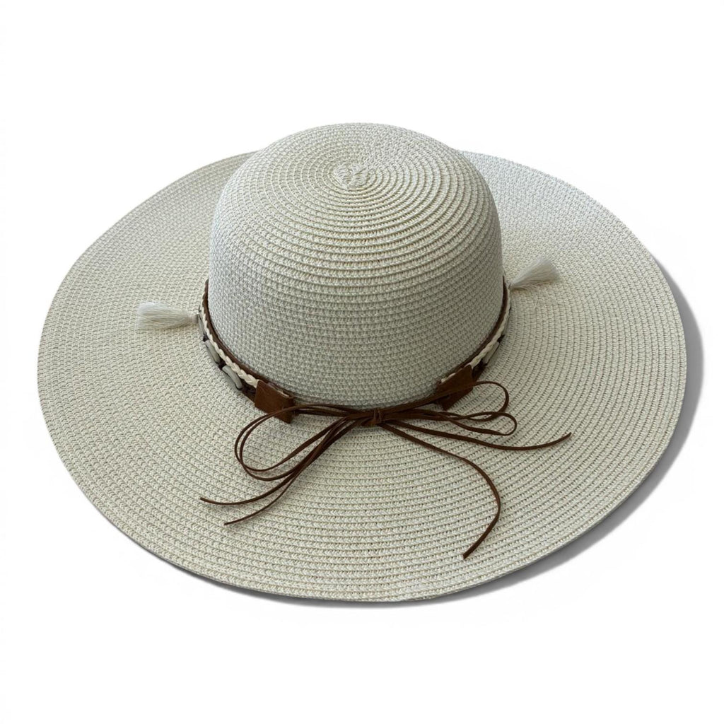 Boho Wide Brim Straw Hat with Shell Tassels | Beach Vacation Sun Hat