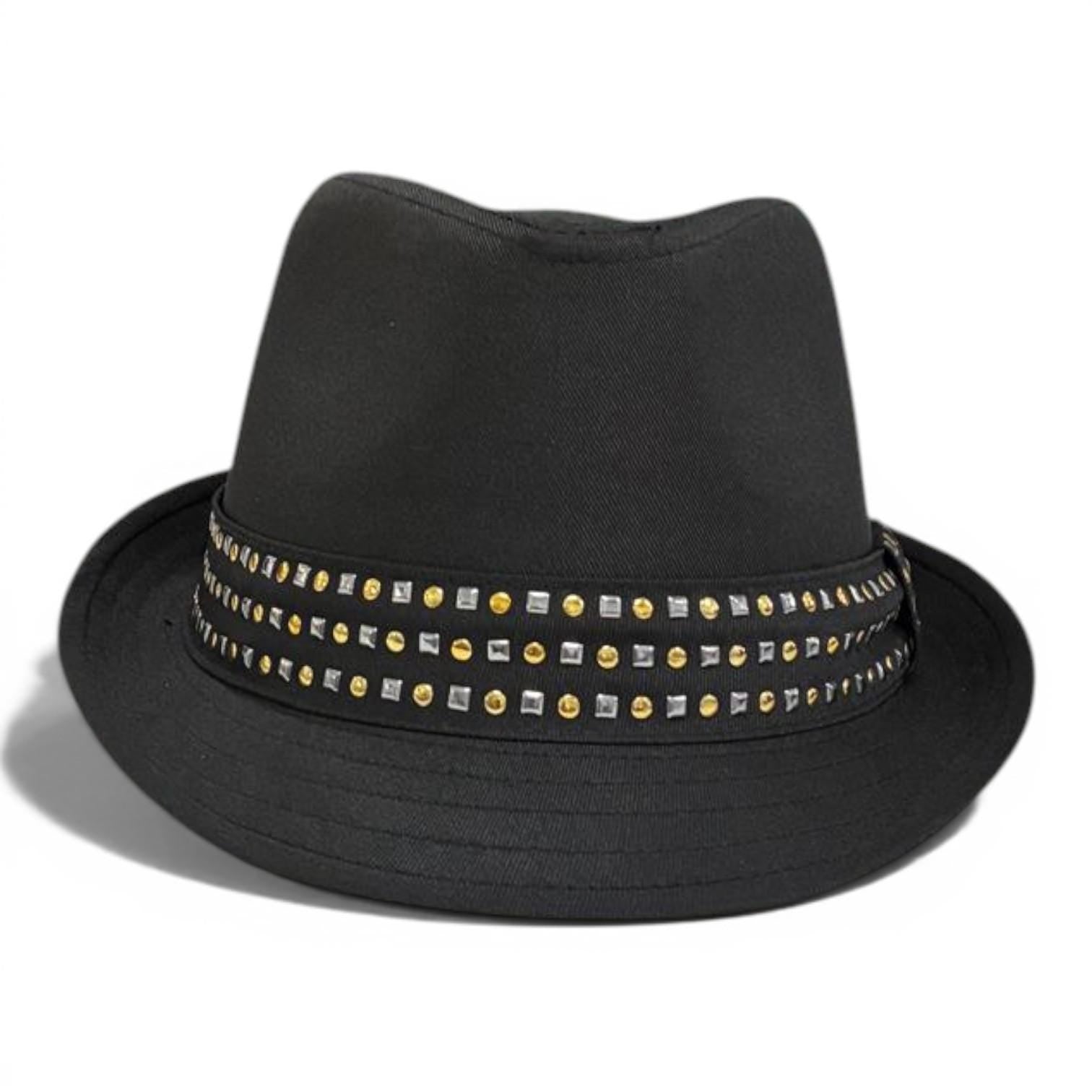 Black Studded Band Fedora Hat | Unisex Rock Style Trilby Accessory