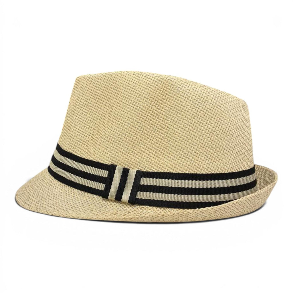 Natural Straw Fedora Hat | Unisex Summer Trilby with Black Stripe Band
