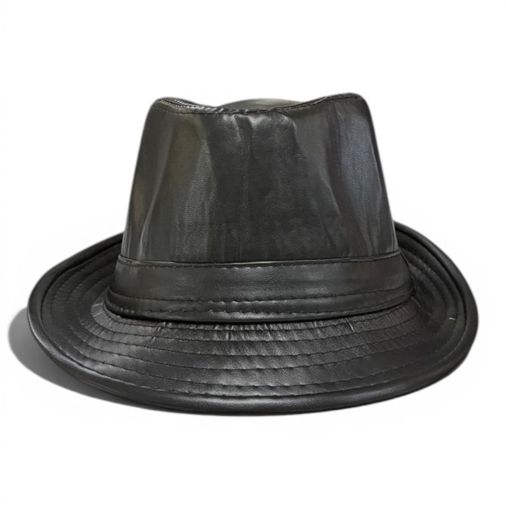 Black Faux Leather Fedora Hat | Classic Vegan Trilby Style