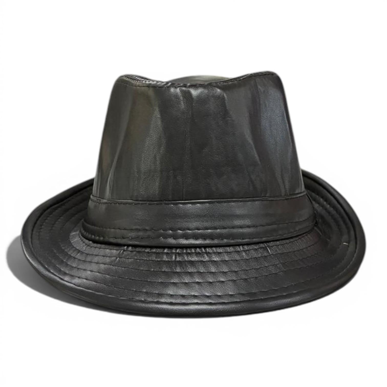 Black Faux Leather Fedora Hat | Classic Vegan Trilby Style