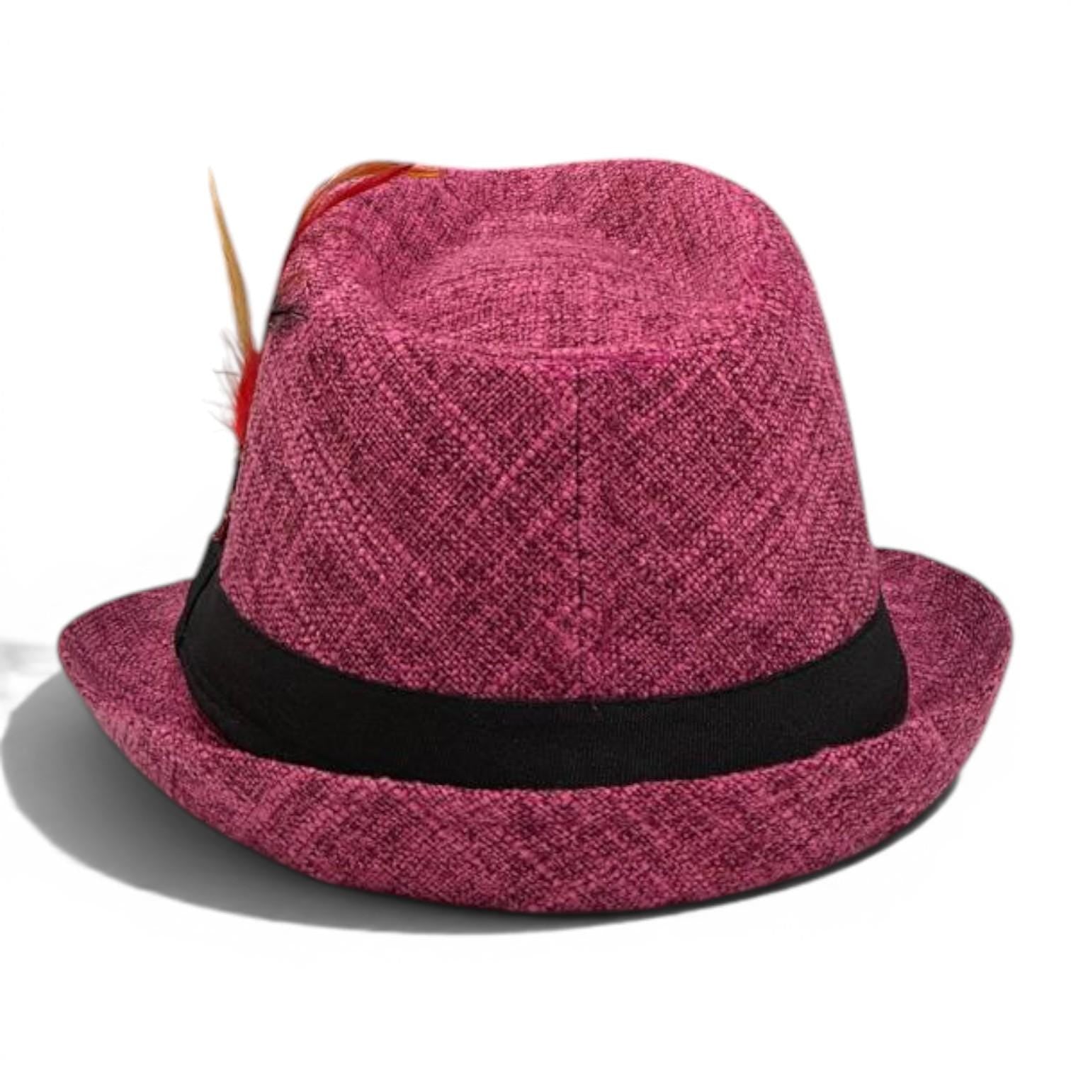 Pink Woven Fedora Hat | Lightweight Summer Trilby with Black Band, Vacation Accessory