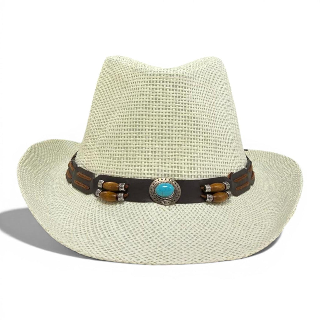 White Straw Cowboy Hat | Turquoise Concho Western Band, Beach Style