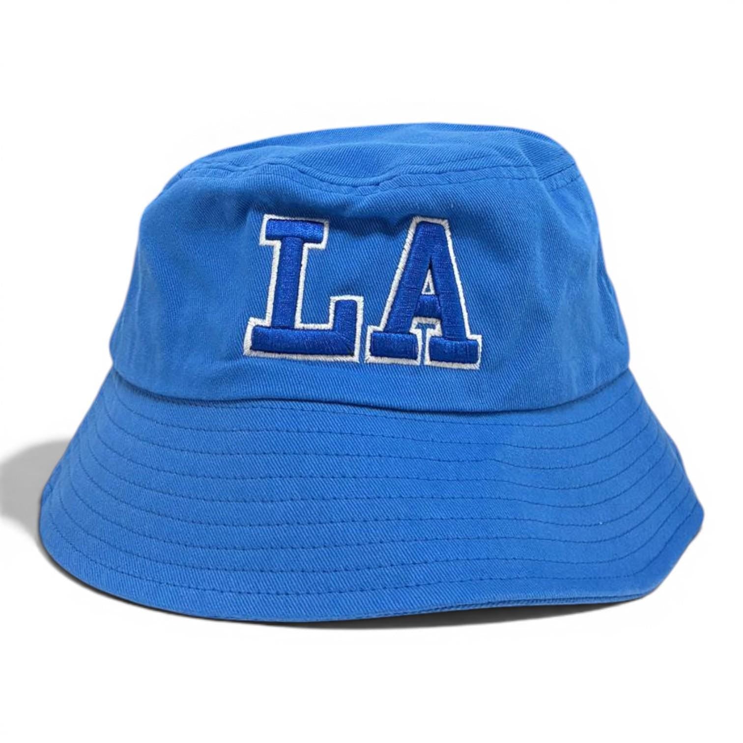Embroidered LA Bucket Hat | Royal Blue Cotton Sun Hat, Travel Fisherman Style